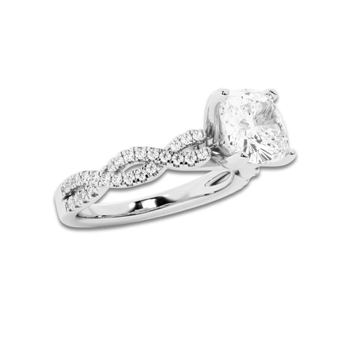 1.75 ctw Cushion Lab-Grown Diamond Twisted Shank Engagement Ring in Platinum for Women | E Color, VS1 Clarity, IGI Certified 1.50 ct Center Diamond