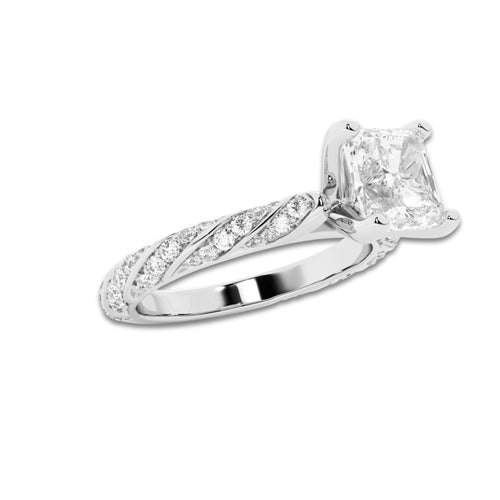 2.44 ctw Asscher Lab-Grown Diamond Twisted Band Engagement Ring in 14K White Gold for Women | Colorless E, VS1 Clarity, IGI Certified 2.00 ct Center Diamond