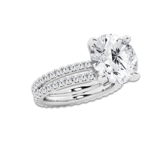 9.22 ctw Round Lab-Grown Diamond Double Row Diamond Engagement Ring in Platinum for Women | Colorless D, VVS1 Clarity, IGI Certified 8.00 ct Center Diamond