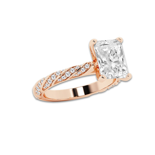 7.42 ctw Radiant Lab-Grown Diamond Twisted Band Engagement Ring in 14K Rose Gold for Women | Colorless E, VS1 Clarity, IGI Certified 7.00 ct Center Diamond