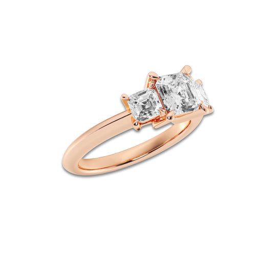 Athena 2 ctw Asscher Lab Grown Diamond Three-Stone Ring 18K Rose Gold, D, VVS | IGI Certified, 1 ct Center