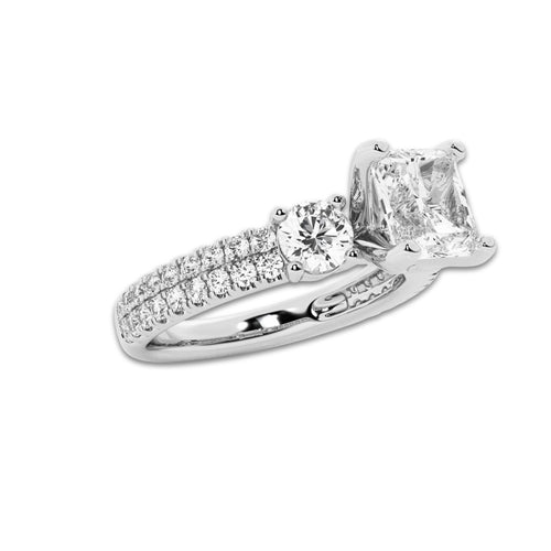 3.00 ctw Cushion Lab-Grown Diamond Three Stone Double Row Engagement Ring in Platinum for Women | E Color, VS1 Clarity, IGI Certified 2.00 ct Center Diamond