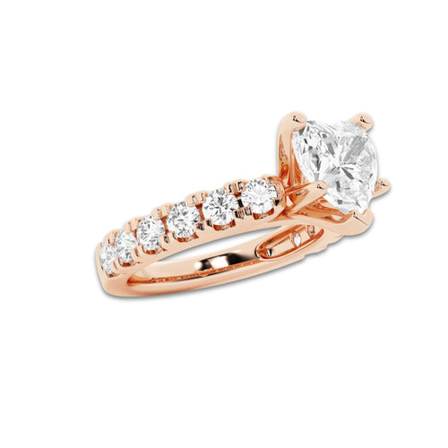 2.50 ctw Heart Lab-Grown Diamond Split-Prong Set Side Stone Engagement Ring in 14K Rose Gold for Women | Colorless E, VS1 Clarity, IGI Certified 1.50 ct Center Diamond