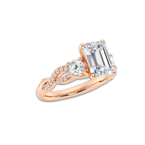 3.10 ctw Emerald Lab-Grown Diamond Side Stone Engagement Ring in 14K Rose Gold for Women | Colorless E, VS1 Clarity, IGI Certified 2.50 ct Center Diamond