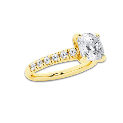 2.40 ctw Cushion Lab-Grown Diamond Pave Engagement Ring in 14K Yellow Gold for Women | E Color, VS1 Clarity, IGI Certified 2.00 ct Center Diamond