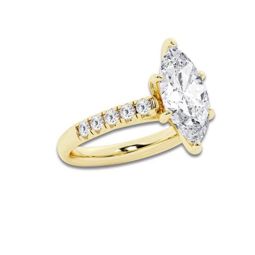 3.93 ctw Marquise Lab-Grown Diamond Pave Engagement Ring in 14K Yellow Gold for Women | D Color, VVS1 Clarity, IGI Certified 3.50 ct Center Diamond