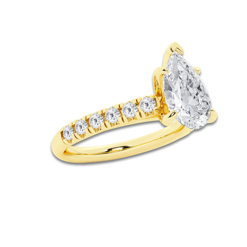 2.41 ctw Pear Lab-Grown Diamond Pave Engagement Ring in 14K Yellow Gold for Women | D Color, VVS1 Clarity, IGI Certified 2.00 ct Center Diamond