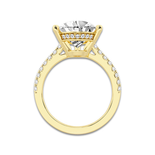 5.35 ctw Pear Lab-Grown Diamond Hidden Halo Side Stone Engagement Ring in 18K Yellow Gold for Women | Colorless D, VVS1 Clarity, IGI Certified 5.00 ct Center Diamond