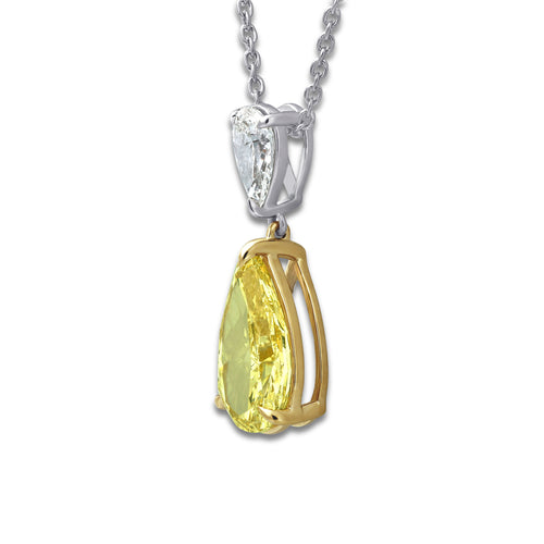 4 3/4 ctw Fancy Yellow Pear Lab Grown Diamond Two Stone Pendant 14K Two-Tone White & Yellow Gold | 4 ct Center