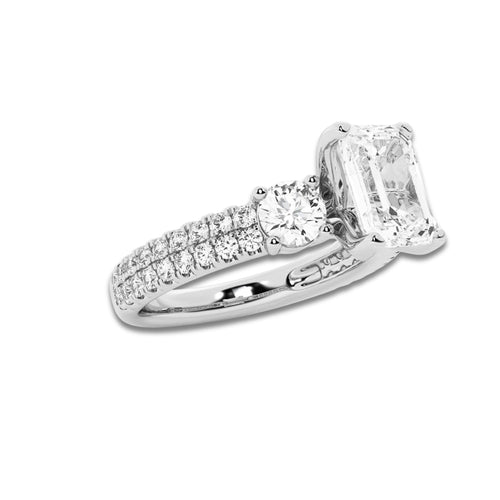 2.25 ctw Emerald Lab-Grown Diamond Three Stone Double Row Engagement Ring in Platinum for Women | E Color, VS1 Clarity, IGI Certified 1.50 ct Center Diamond
