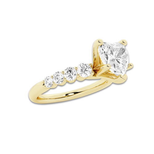 2.04 Ct Heart Lab-Grown Diamond Half Eternity Engagement Ring in 14K Yellow Gold for Female, Colorless (E), VS1 Clarity | IGI Certified, 1.50 Ct Center Diamond