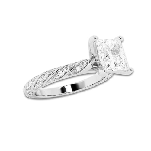 1.94 ctw Princess Lab-Grown Diamond Twisted Band Engagement Ring in 14K White Gold for Women | Colorless D, VVS1 Clarity, IGI Certified 1.50 ct Center Diamond