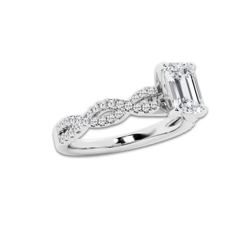 1.00 ctw Emerald Lab-Grown Diamond Twisted Shank Engagement Ring in 14K White Gold for Women | E Color, VS1 Clarity, Not Certified 0.75 ct Center Diamond