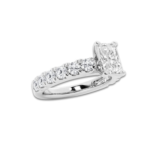 2.00 ctw Radiant Lab-Grown Diamond Split-Prong Set Side Stone Engagement Ring in Platinum for Women | Colorless D, VVS1 Clarity, IGI Certified 1.00 ct Center Diamond