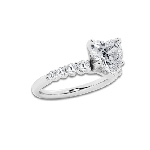 3.04 Ct Heart Lab-Grown Diamond Half Eternity Engagement Ring in Platinum for Female, Colorless (D), VVS1 Clarity | IGI Certified, 2.50 Ct Center Diamond