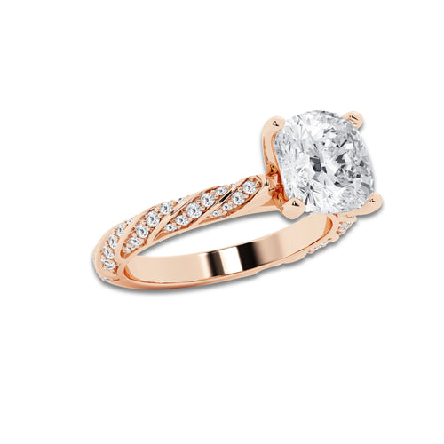 4.42 ctw Cushion Lab-Grown Diamond Twisted Band Engagement Ring in 14K Rose Gold for Women | Colorless E, VS1 Clarity, IGI Certified 4.00 ct Center Diamond