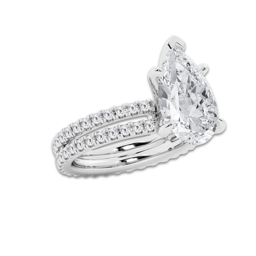 6.22 ctw Pear Lab-Grown Diamond Double Row Diamond Engagement Ring in 14K White Gold for Women | Colorless E, VS1 Clarity, IGI Certified 5.00 ct Center Diamond