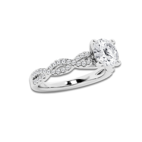 1.25 ctw Round Lab-Grown Diamond Twisted Shank Engagement Ring in 14K White Gold for Women | D Color, VVS1 Clarity, IGI Certified 1.00 ct Center Diamond