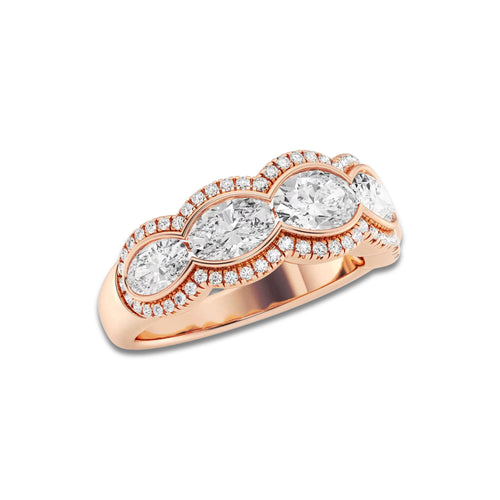 Tambourine 2 1/2 ctw Oval Lab Grown Diamond Five-Stone Halo Band 14K Rose Gold, DE, VS1