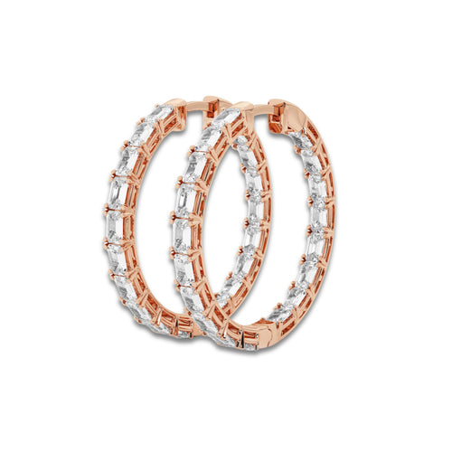 5 ctw Emerald Lab Grown Diamond Inside Out Hoop Earrings 14K Rose Gold, DE, VS1