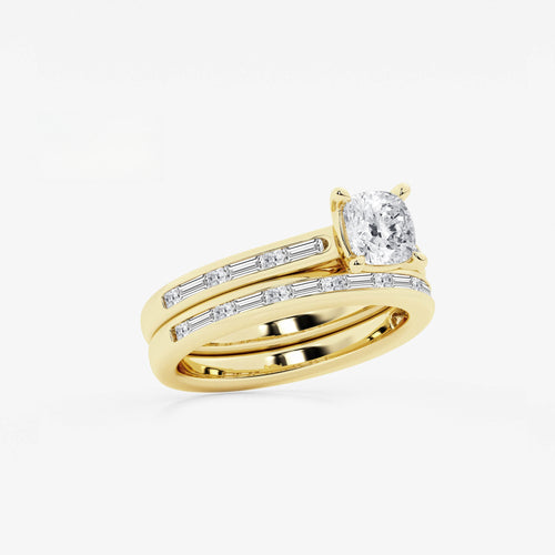 Synergy 1 3/4 ctw Cushion Lab Grown Diamond Baguette and Princess Side Stone Bridal Set 14K Yellow Gold, E, VS1 | IGI Certified, 1 ct Center