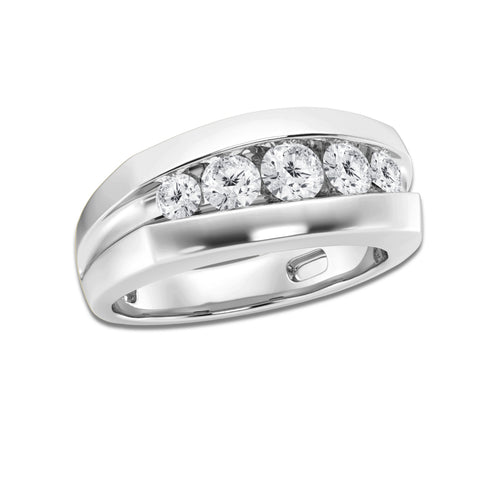 1 ctw Round Lab Grown Diamond Five-Stone Wedding Band 14K White Gold, DE, VS1
