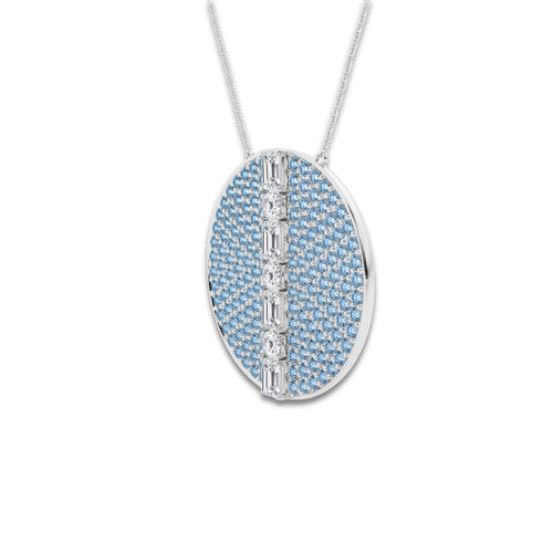 1 3/4 ctw Emerald & Round Lab Grown Diamond 30 mm Disc Pendant with Blue Topaz Side Stones 14K White Gold, DE, VS1
