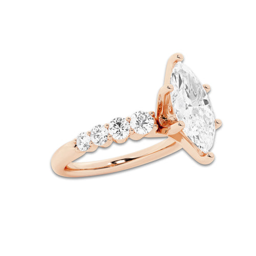 2.54 ctw Marquise Lab-Grown Diamond Side Stone Engagement Ring in 14K Rose Gold for Women | Colorless D, VVS1 Clarity, IGI Certified 2.00 Ct Center Diamond
