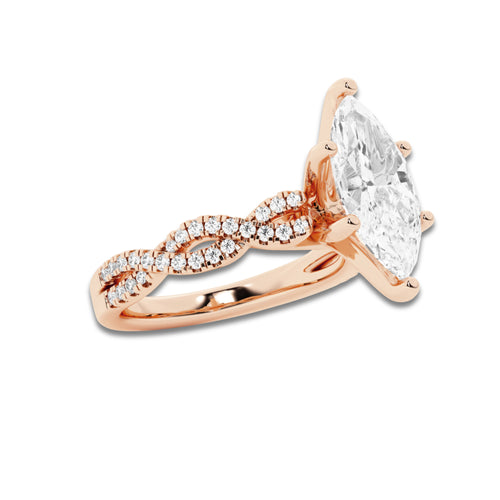 2.25 ctw Marquise Lab-Grown Diamond Twisted Shank Engagement Ring in 14K Rose Gold for Women | D Color, VVS1 Clarity, IGI Certified 2.00 ct Center Diamond