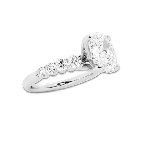2.54 Ct Oval Lab-Grown Diamond Half Eternity Engagement Ring in Platinum for Female, Colorless (E), VS1 Clarity | IGI Certified, 2.00 Ct Center Diamond