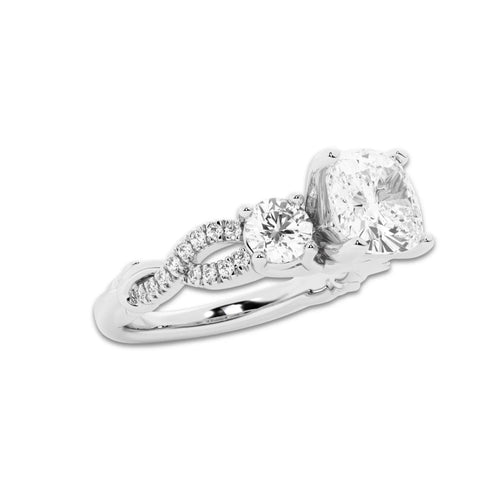1.98 ctw Cushion Lab-Grown Diamond Side Stone Engagement Ring in Platinum for Women | Colorless D, VVS1 Clarity, IGI Certified 1.50 ct Center Diamond