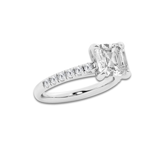 3.40 ctw Asscher Lab-Grown Diamond Pave Engagement Ring in 14K White Gold for Women | E Color, VS1 Clarity, IGI Certified 3.00 ct Center Diamond