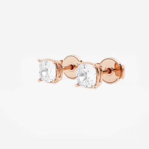 1 1/2 ctw Cushion Lab Grown Diamond Solitaire Stud Earrings 14K Rose Gold, E, VS1