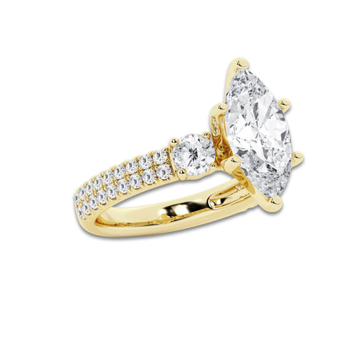 4.00 ctw Marquise Lab-Grown Diamond Three Stone Double Row Engagement Ring in 14K Yellow Gold for Women | D Color, VVS1 Clarity, IGI Certified 3.00 ct Center Diamond
