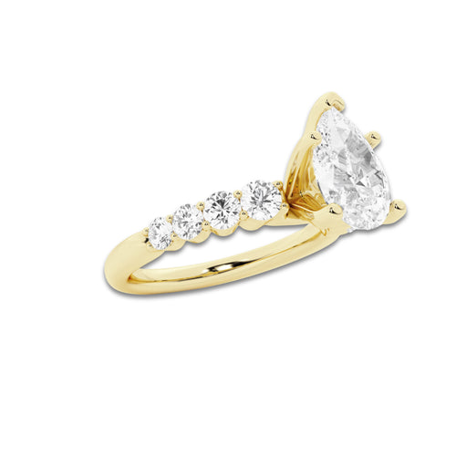 2.54 Ct Pear Lab-Grown Diamond Half Eternity Engagement Ring in 14K Yellow Gold for Female, Colorless (D), VVS1 Clarity | IGI Certified, 2.00 Ct Center Diamond