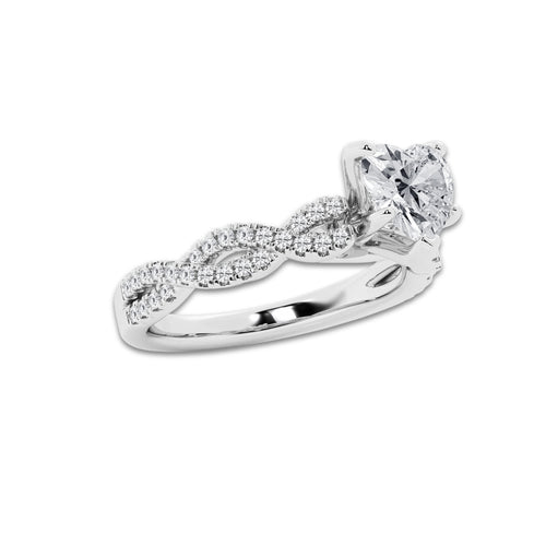 1.00 ctw Heart Lab-Grown Diamond Twisted Shank Engagement Ring in Platinum for Women | E Color, VS1 Clarity, Not Certified 0.75 ct Center Diamond