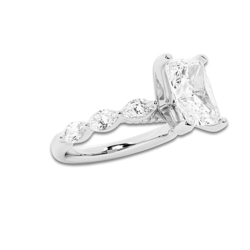 3.48 ctw Radiant Lab-Grown Diamond Marquise Side Stone Engagement Ring in Platinum for Women | Colorless D, VVS1 Clarity, IGI Certified 3.00 ct Center Diamond