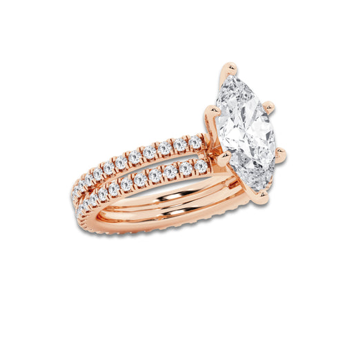 3.39 ctw Marquise Lab-Grown Diamond Double Row Diamond Engagement Ring in 14K Rose Gold for Women | Colorless E, VS1 Clarity, IGI Certified 2.50 ct Center Diamond