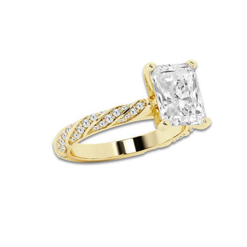 3.92 ctw Radiant Lab-Grown Diamond Twisted Band Engagement Ring in 14K Yellow Gold for Women | Colorless D, VVS1 Clarity, IGI Certified 3.50 ct Center Diamond