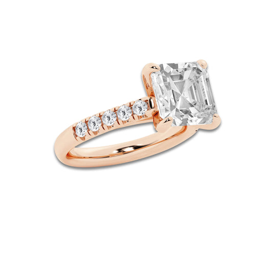 5.43 ctw Asscher Lab-Grown Diamond Pave Engagement Ring in 14K Rose Gold for Women | D Color, VVS1 Clarity, IGI Certified 5.00 ct Center Diamond
