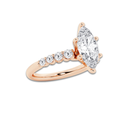 3.54 Ct Marquise Lab-Grown Diamond Half Eternity Engagement Ring in 14K Rose Gold for Female, Colorless (E), VS1 Clarity | IGI Certified, 3.00 Ct Center Diamond