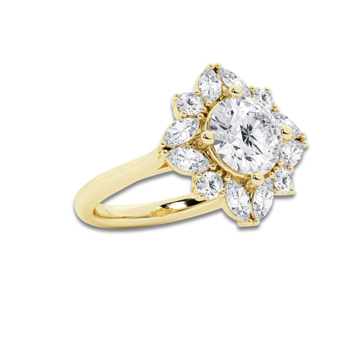 3 ctw Round Lab Grown Diamond Halo Engagement Ring 18K Yellow Gold, E, VS1 | 2 ct Center