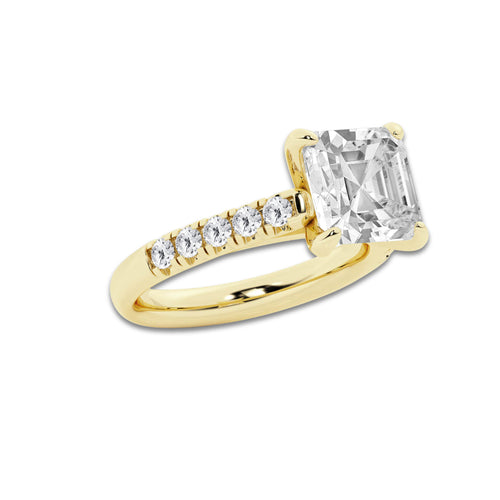 4.43 ctw Asscher Lab-Grown Diamond Pave Engagement Ring in 14K Yellow Gold for Women | D Color, VVS1 Clarity, IGI Certified 4.00 ct Center Diamond