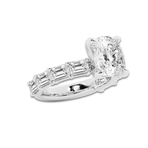 5 1/2 ctw Elongated Cushion Lab Grown Diamond Side Stone Engagement Ring Platinum, D, VVS | 3 ct Center