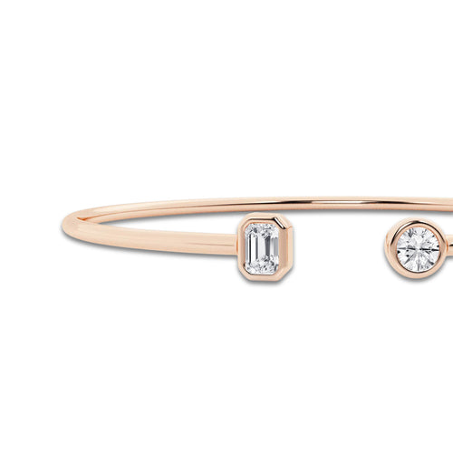 1/2 ctw Round and Emerald Lab Grown Diamond Open Bangle Bracelet - 7 Inches 14K Rose Gold, DE, VS1