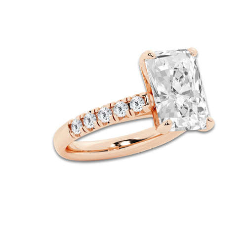 6.55 ctw Radiant Lab-Grown Diamond Pave Engagement Ring in 14K Rose Gold for Women | D Color, VVS1 Clarity, IGI Certified 6.00 ct Center Diamond