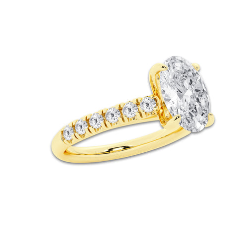 2.41 ctw Oval Lab-Grown Diamond Pave Engagement Ring in 14K Yellow Gold for Women | D Color, VVS1 Clarity, IGI Certified 2.00 ct Center Diamond
