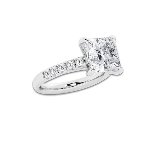 5.43 ctw Princess Lab-Grown Diamond Pave Engagement Ring in Platinum for Women | D Color, VVS1 Clarity, IGI Certified 5.00 ct Center Diamond