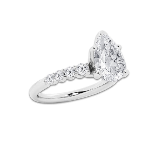 3.54 ctw Pear Lab-Grown Diamond Side Stone Engagement Ring in 14K White Gold for Women | Colorless D, VVS1 Clarity, IGI Certified 3.00 Ct Center Diamond