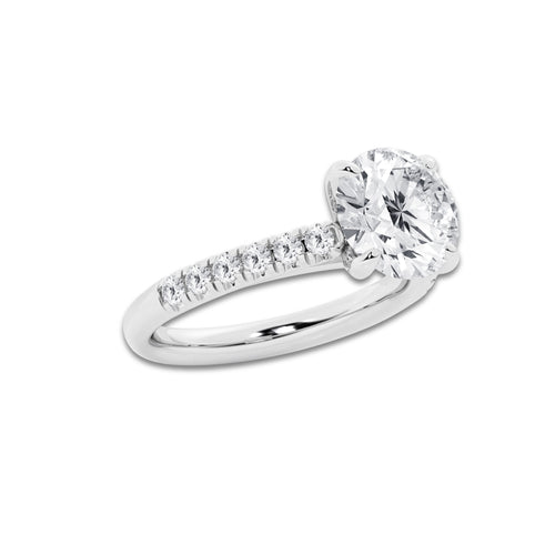 3.40 ctw Round Lab-Grown Diamond Pave Engagement Ring in Platinum for Women | E Color, VS1 Clarity, IGI Certified 3.00 ct Center Diamond